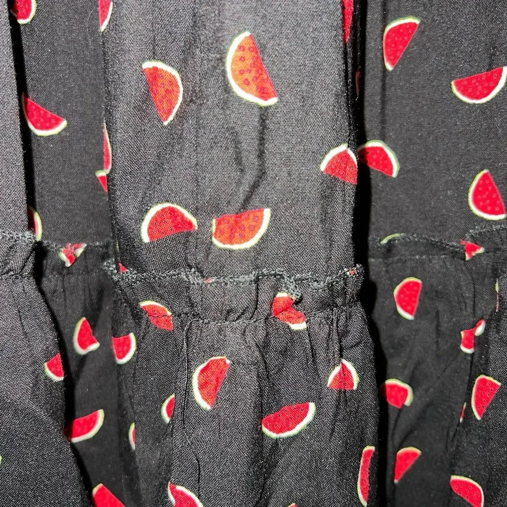 Lily White Watermelon Print Tiered‎ Mini Dress Black Red Smocked Back Adjustable